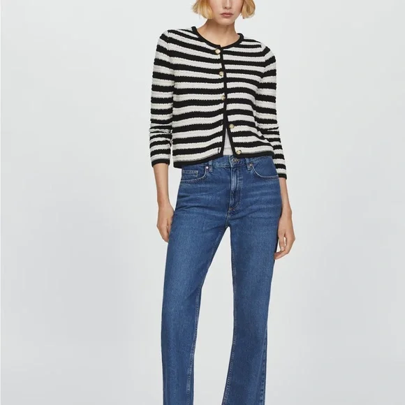 Size Small Mango MNG Collegiate Striped Cardigan with Gold Colored Buttons - Picture 4 of 11